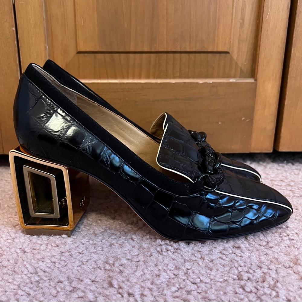 Tory Burch Jessa Loafer with Rectangle Metal Sculptural Heel
